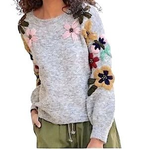 Fleur de Lis Collection Gray Floral Sweater